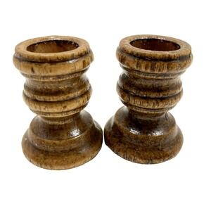 Vintage Wood Candle Holders Hand Turned 70's Unique Gift Retro 2 in